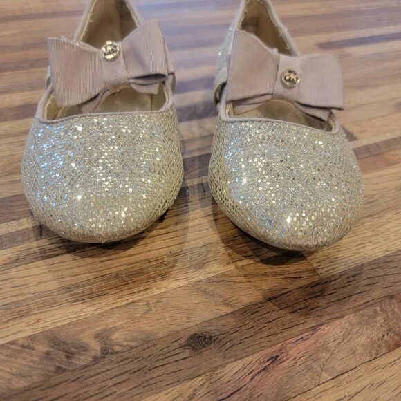 Michael Kors Glittery Rover Day Sandsilver Bow Slip On Ballet Flats - Picture 2 of 14